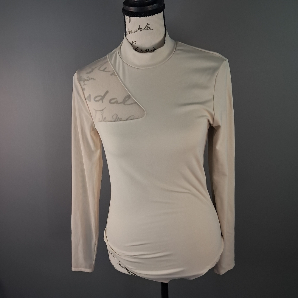 Abercrombie & Fitch Soft A&F Bodysuit Size Medium Long Sleeve Mesh Cream - Picture 1 of 8